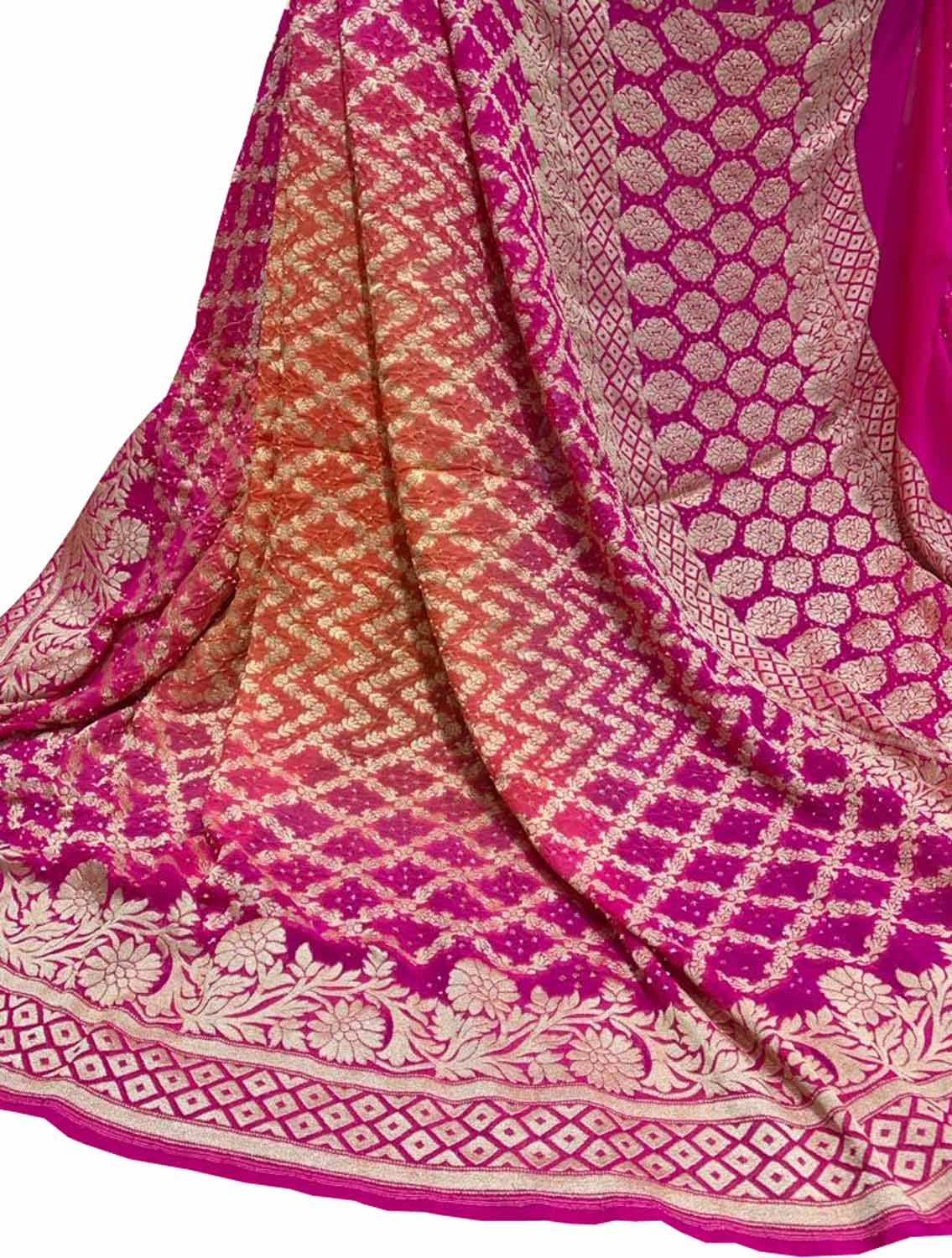 PS1B2VS223101703 Red And Pink Banarasi Bandhani Pure Georgette Saree 1